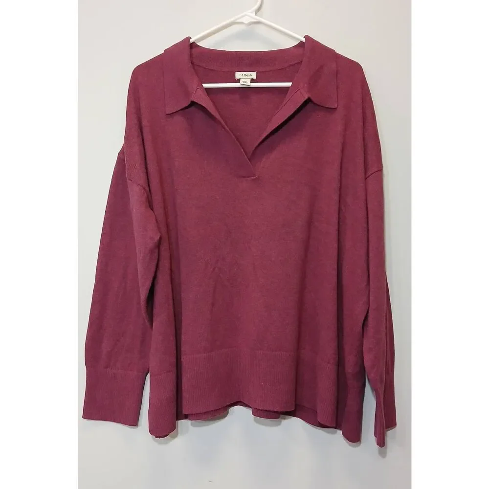 L.L bean womens plus size 2xl boxy sweater summer spring cotton cashmere